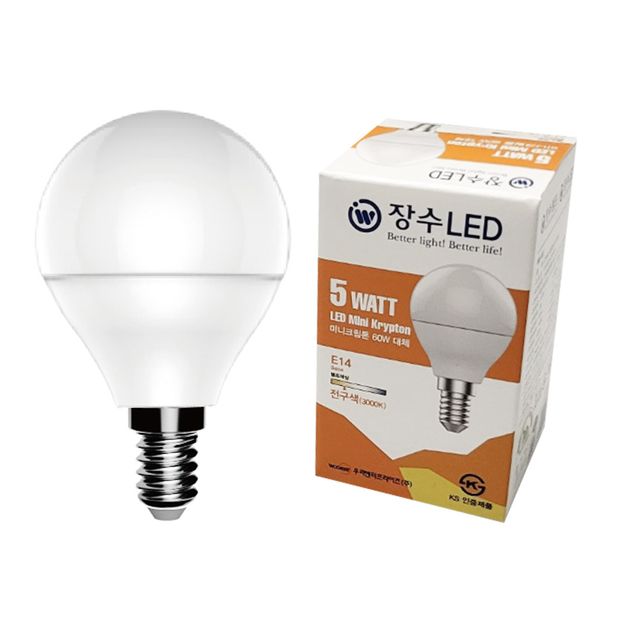 장수램프 LED 미니 크립톤 E14 전구색 소형 인지구