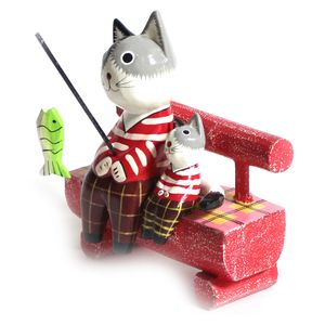 벤치 낚시 고양이 택1 인테리어소품 목각인형