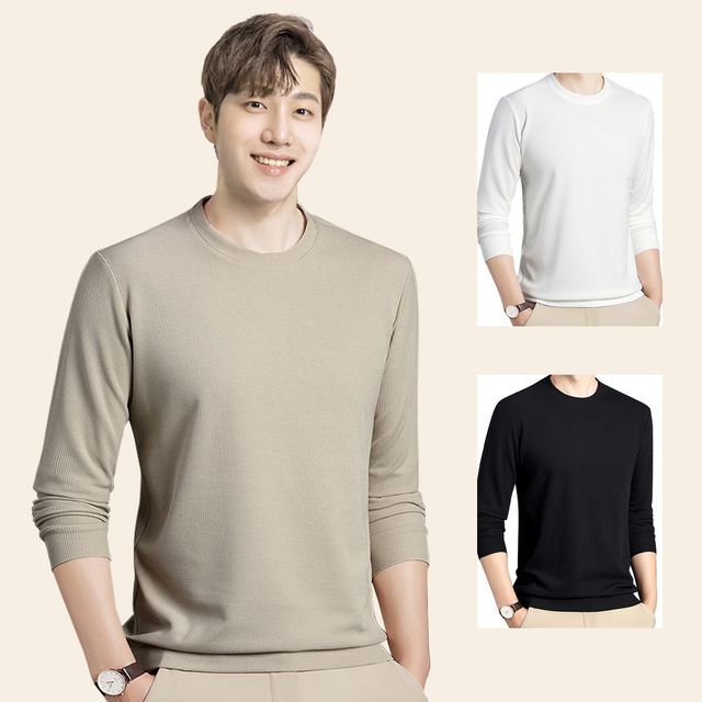 긴팔 라운드넥 티셔츠 남성 무지 롱슬리브 레이어드티