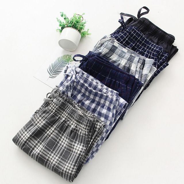 체크무늬 면바지 파자마 잠옷 편안한 일자 팬츠