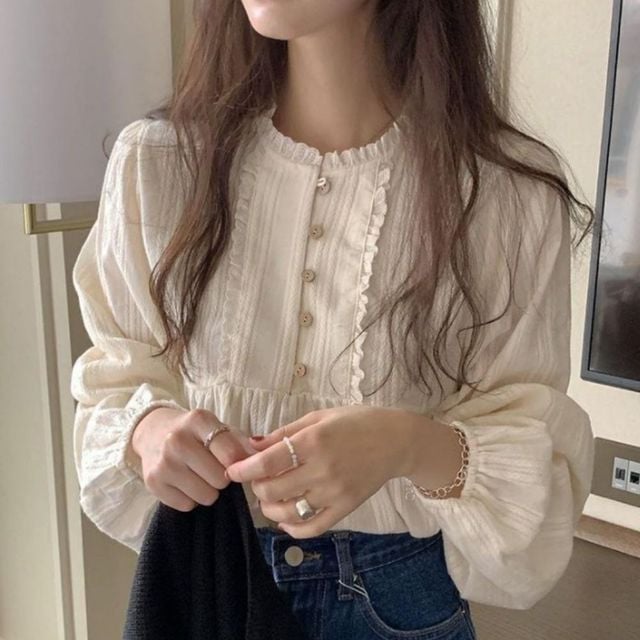 퍼프 소매 밴딩 레이스 블라우스 JSD-1007254