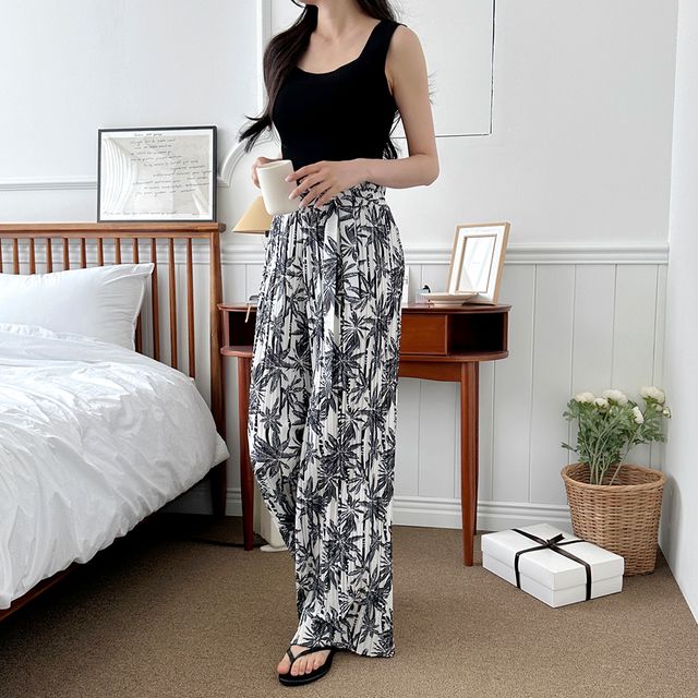 플랜트 뱀부 플리츠 프릴 와이드 팬츠 SD-240508