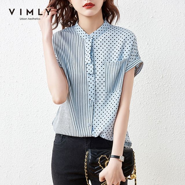 [해외] VIMLY 새로운 여름 버튼 업 셔츠 우아한 숙녀 도트 접