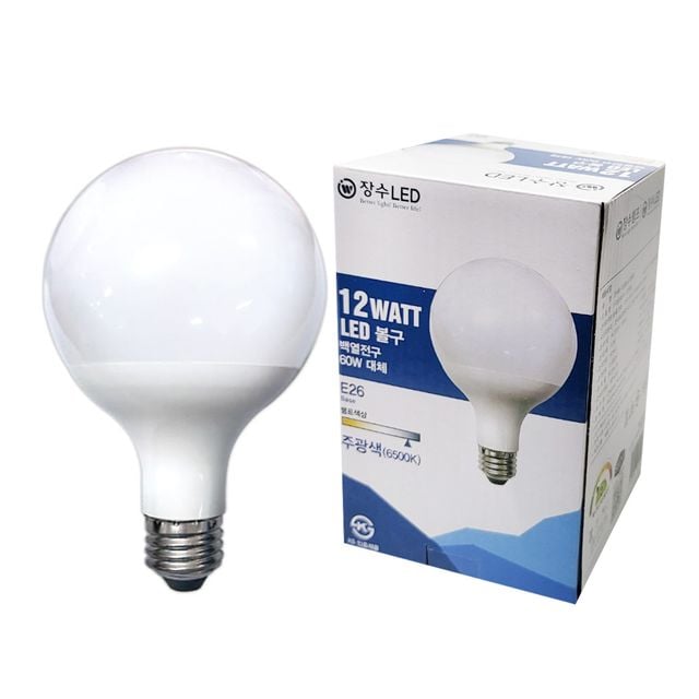 장수램프 LED 볼구 12W E26 주광색 장식등 원형전구