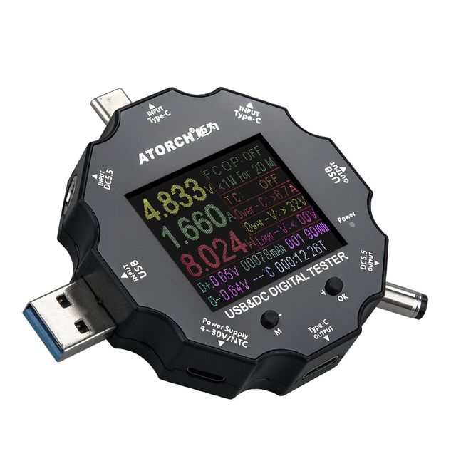 전류 전압 테스터기 USB A to C 마이크로5핀 DC5.5