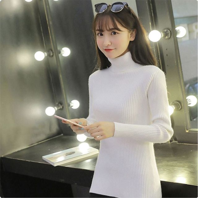 슬림핏 목폴라 니트 기본 골지 스웨터