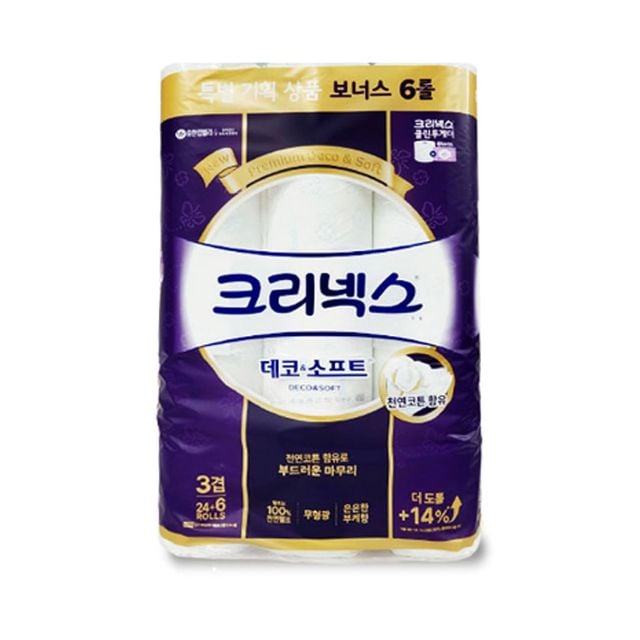 크리넥스 데코 소프트 두툼한 3겹 30롤 부드러운 휴지