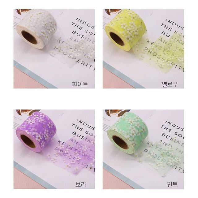 망사롤 선물포장끈 망사리본 쉬폰 데이지 6cm 22m