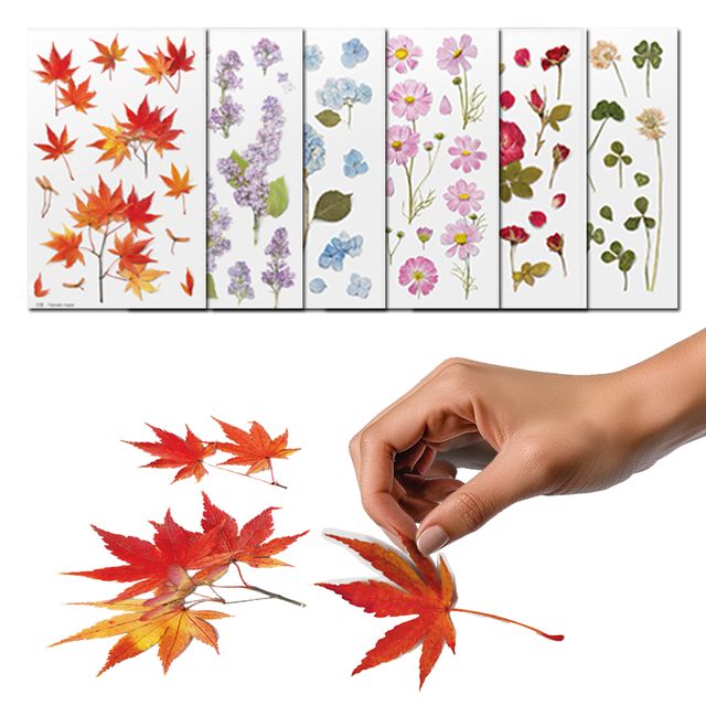 어프리 압화스티커 11종 단풍 코스모스 장미 꽃스티커