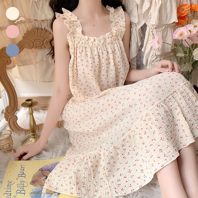 여성 귀여운 체리 패턴 민소매 홈웨어 URK-308