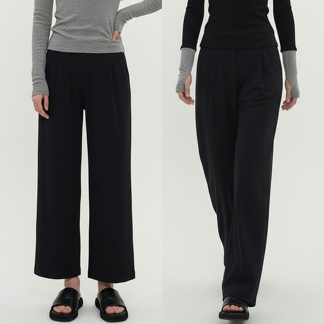 여성 2단기장 골지 스판 밴딩 와이드 팬츠 JEB-1007176