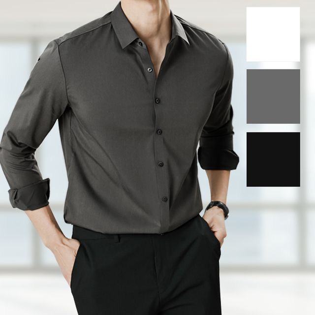 남성 긴팔 와이셔츠 캐주얼 정장 무지 카라 남방