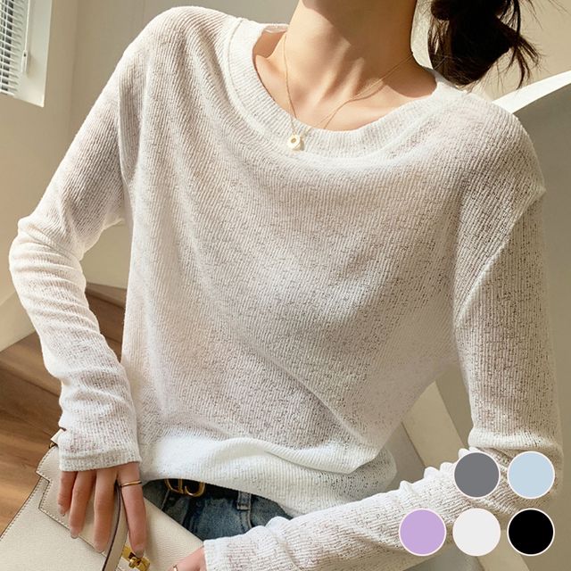 시스루 니트 루즈핏 긴팔 티셔츠 URD-533