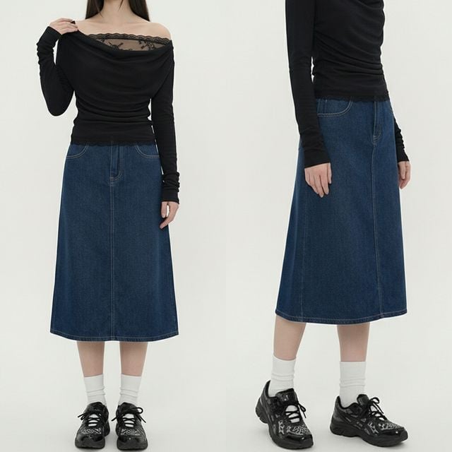 여성 클래식 A라인 롱 데님 스커트 JEB-1007075