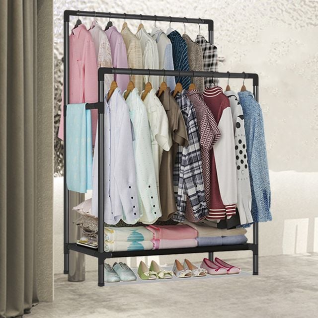 스탠드 행거 2단 철제 조립식 수납 튼튼한 옷 헹거