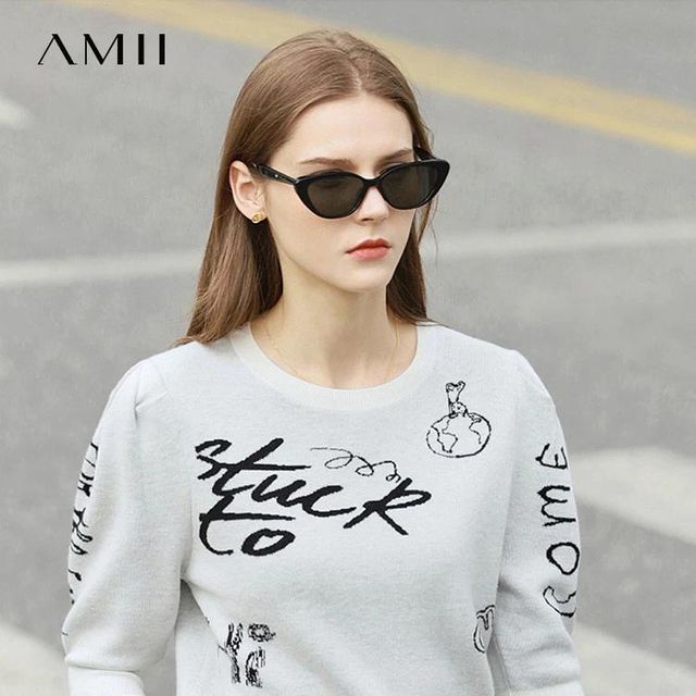 [해외] Amii 미니멀리즘 스웨터 여성 패션 반팔 프린트 니트