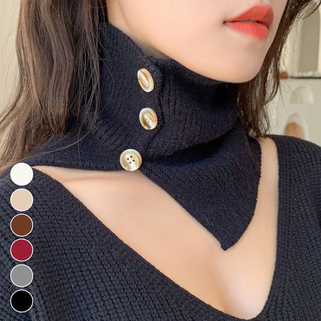 도톰 니트 단추 터틀넥 워머 ELS-110