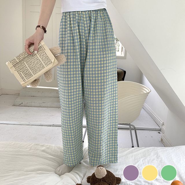 체크 와이드핏 잠옷 사계절 바지 URD-440