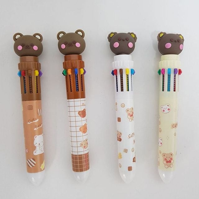 귀여운 곰돌이 멀티펜 10색 필기구 세트 4개입 선물용 필기도구