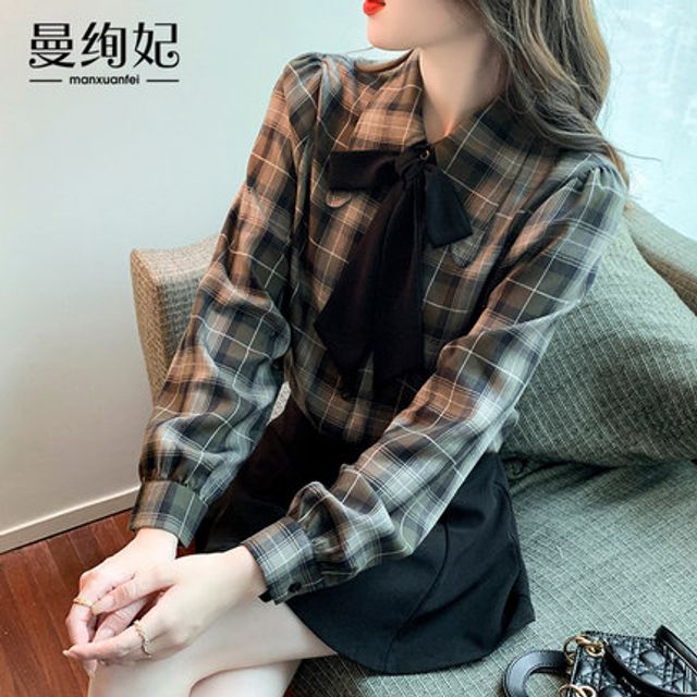 [해외] 가을 겨울 기모 여성 시폰 셔츠 2021년 신상 이너 블