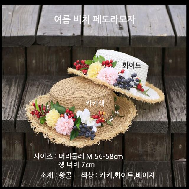 [해외] 여성 비치 페도라모자 복고풍 왕골모자 선캡