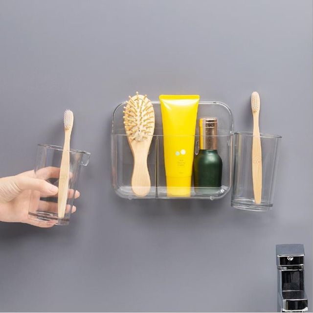 키밍 아크릴 욕실 수납 선반 물빠짐 칫솔꽂이 무타공 디자인