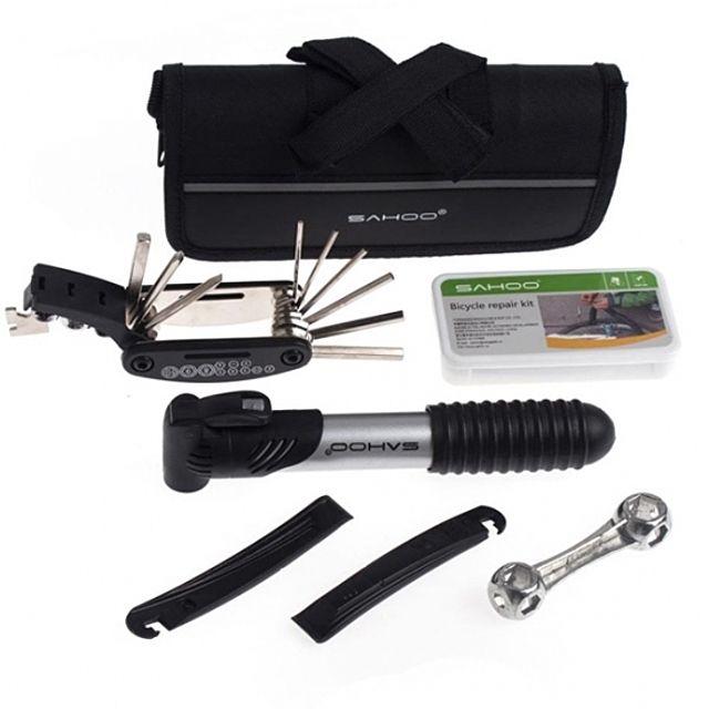 자전거 상비 휴대용 바이크 수리 풀세트 - 멀티툴 수리패치 수리킷 펌프 스패너