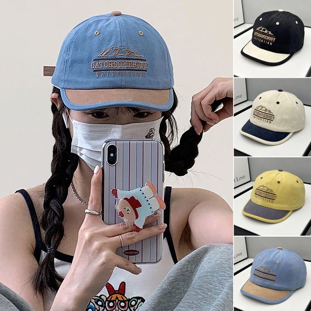 라인 레터링 배색 숏챙 볼캡 ELM-251