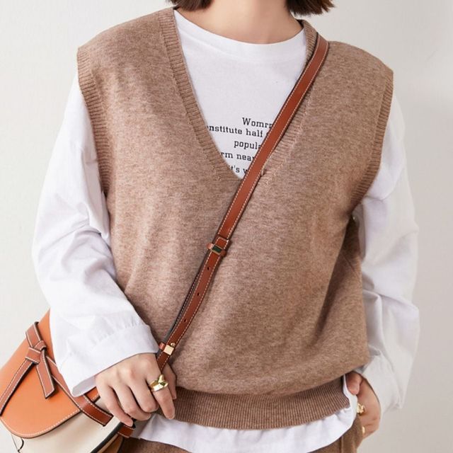 여성 보이넥 니트 조끼 베스트 캐주얼 스타일