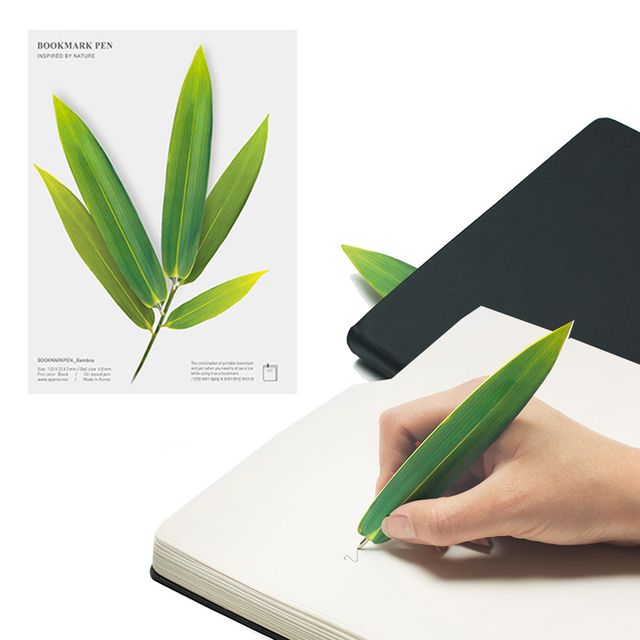 대나무 잎사귀 북마크펜 2P 책갈피 볼펜 아이디어펜