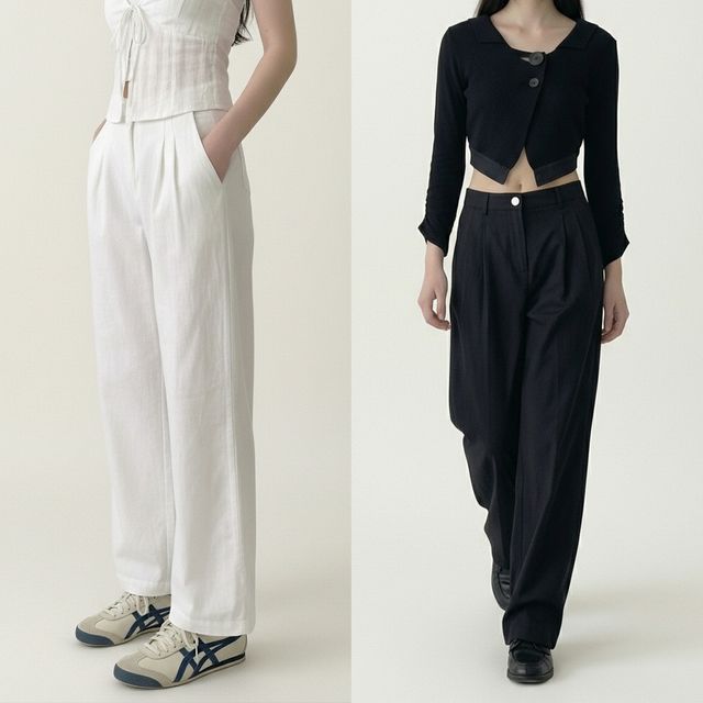 2단기장 숏/롱 투핀턱 와이드 팬츠 JEB-1006756