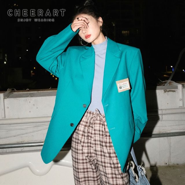 [해외] CHEERART 에메랄드 그린 블 가을 2021 여성 패션 코