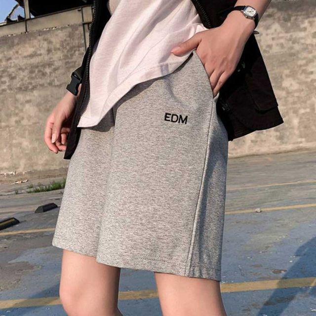 여성 자수 레터링 포켓 와이드 하프 팬츠 RNR-0096