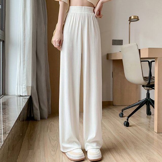 여성용 하이웨스트 허리 밴딩 찰랑 와이드 팬츠