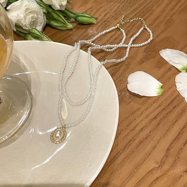 더블 진주 드롭 팬던트 레이어드 목걸이 SL-1004056