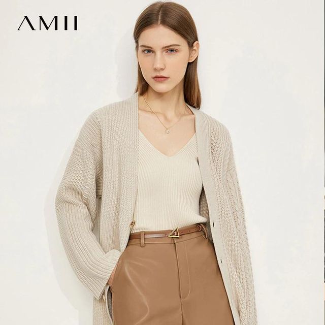 [해외] AMII-미니멀리즘 여성 스웨터 겨울 패션 Vneck 싱글