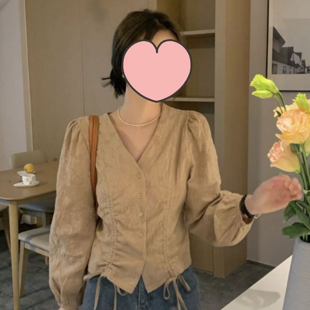 브이넥 셔링 스트랩 블라우스 JSC-1004247