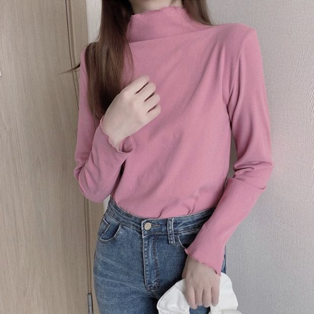 7컬러 소프트 보온 반목 티셔츠 물결라인 반목티셔츠