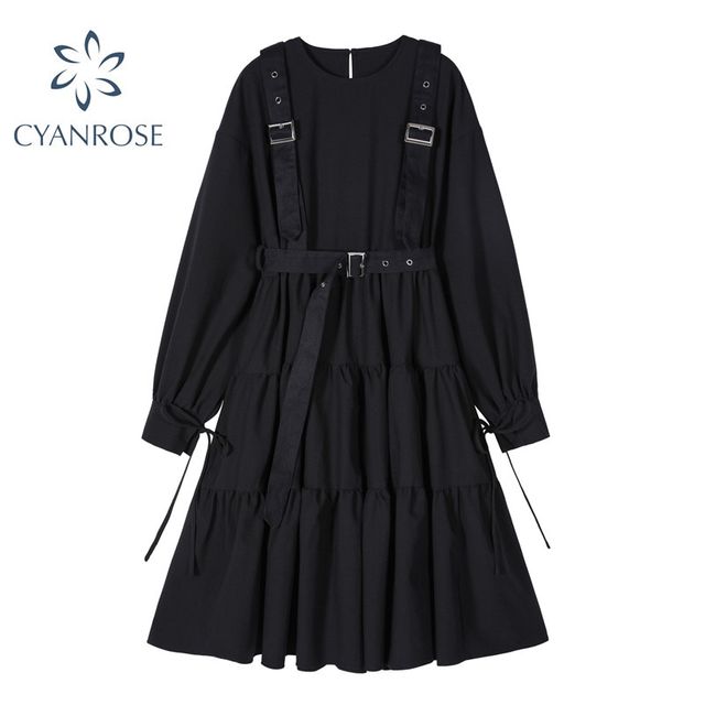 [해외] 우아한 레이스 업 빈티지 드레스 여성용 고딕 스타일
