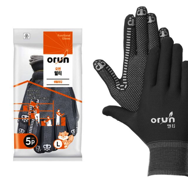오런 멀티 생활 장갑 5P팩 안전장갑 미끄럼방지 검정