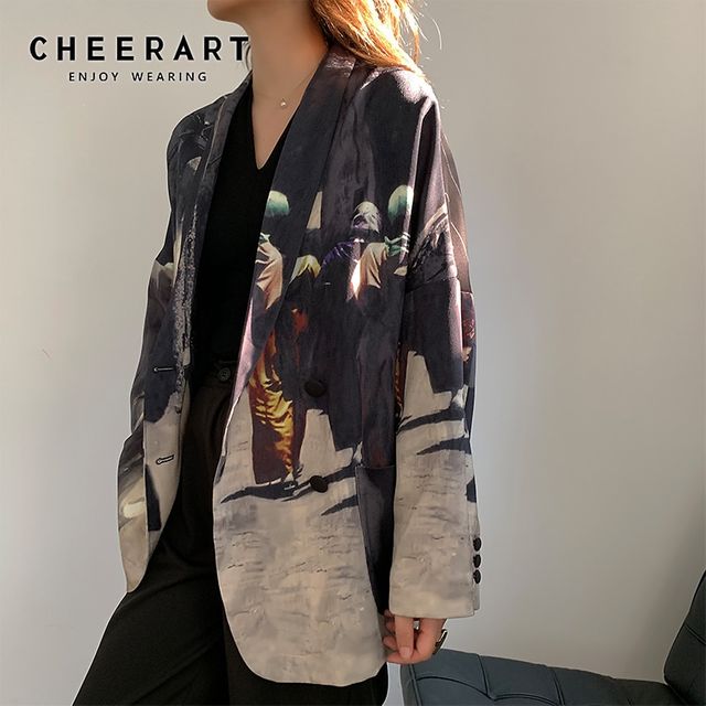 [해외] CHEERART-2020 디자이너 여성 블 프린트 패치 워크