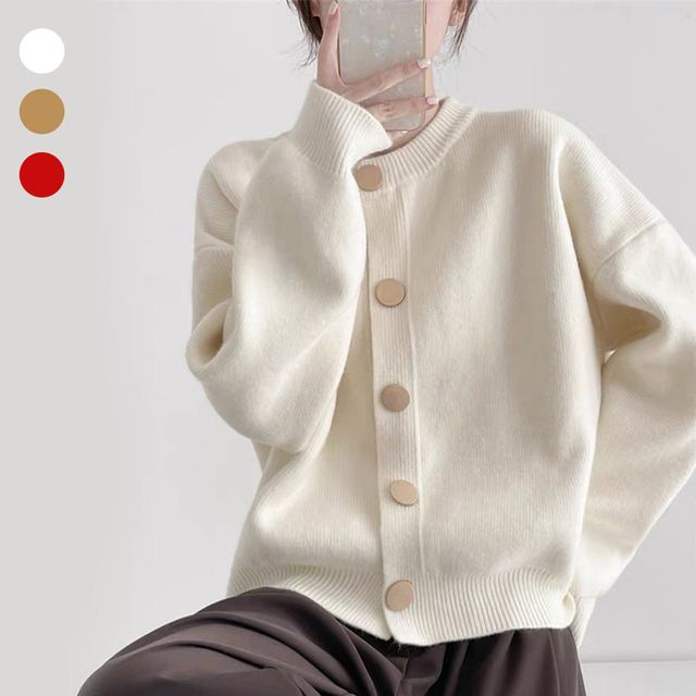 여자 라운드넥 골드 버튼 베이직 가디건 URK-1003602
