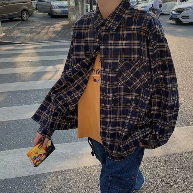 체크 오버핏 클래식 셔츠 가을아우터 남녀공용셔츠