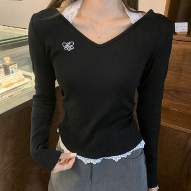 레이스포인트 하트넥 슬림핏 티셔츠 SNY-0029