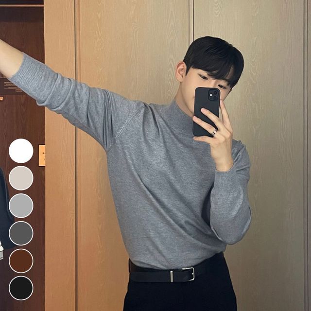 남성 슬림핏 반폴라 긴팔 니트티 EL-1004803