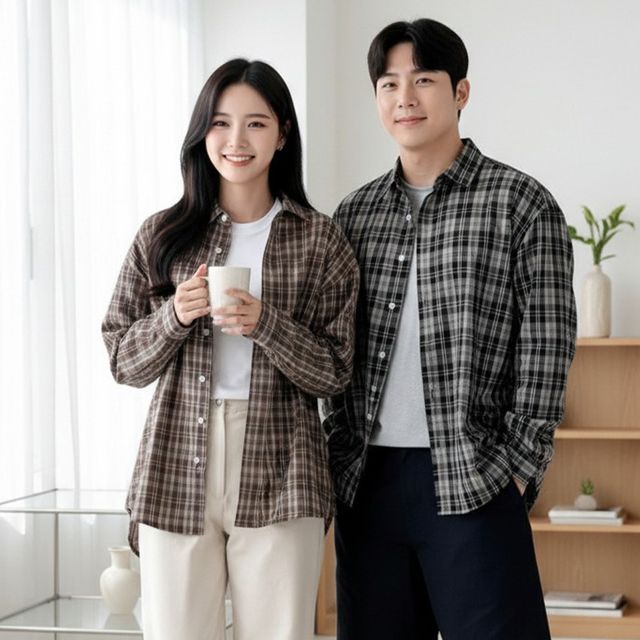 남녀 로에반 체크 남방 셔츠 SD-262024