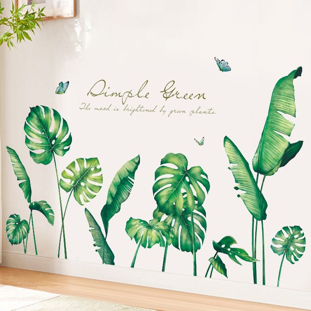 바나나 잎 벽스티커 녹색 식물 배경 장식 방수 벽지