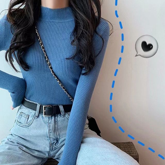 골지 미드넥 슬림 티셔츠 DA-0010