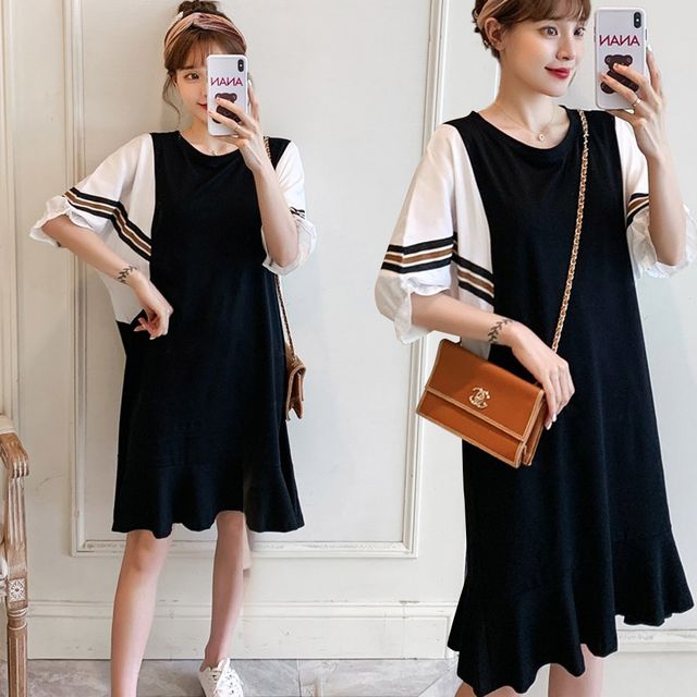 여성가오리핏 페이크 레이어드 원피스 URK-291