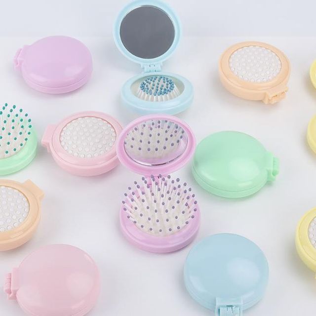 키밍 접이식 원형 미니 헤어브러쉬 빗거울 휴대용 스타일링용품